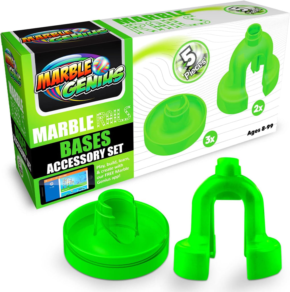 Marble Genius Marble Rails Bases Set 5 Piece Marble Run (3 Small Roun