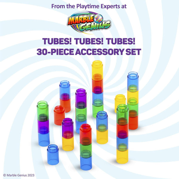 Marble Genius Tubes - Marble Run Accessory Add-On Set (30 Pieces), STEM Building & Learning Educational Construction for Ages 4 and Above, Marble Maze Game, with Instruction App Access, Original