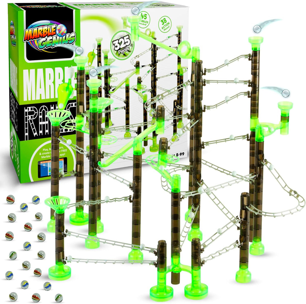Marble Genius Marble Rails Super Set, 325 Piece Marble Run (35 Marbles, 15 Rail Pieces, 10 Base Pieces, and More), with Online App and Full-Color Instructions