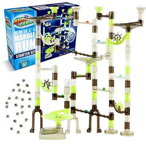 Marble Genius Marble Run Starter Set STEM Toy for Kids Ages 4-12 - 130 Complete Pieces (80 Translucent Marbulous Pieces and 50 Glass Marbles), Construction Building Block Toys, Theme (Space)