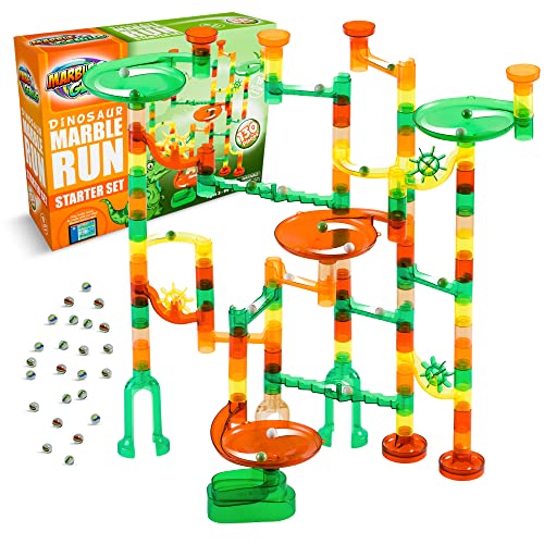 Marble Genius Marble Run Starter Set STEM Toy for Kids Ages 4-12 - 130 Complete Pieces (80 Translucent Marbulous Pieces and 50 Glass Marbles), Construction Building Block Toys, Theme (Dinosaur)
