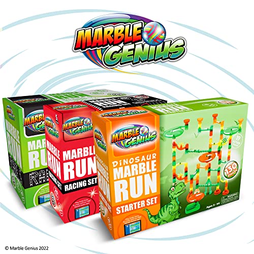 Marble Genius Marble Run Starter Set STEM Toy for Kids Ages 4-12 - 130 Complete Pieces (80 Translucent Marbulous Pieces and 50 Glass Marbles), Construction Building Block Toys, Theme (Dinosaur)